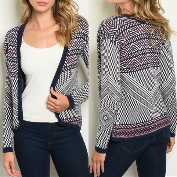 ♦️Navy Fold Line Pattern Sweater Cardigan - Picture 6 of 6